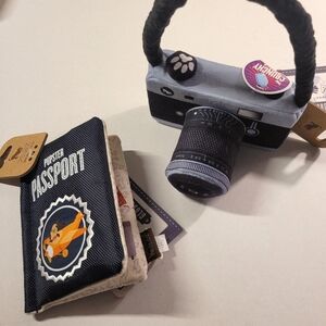 Dog Toy Bundle Plush Camera And Passport Travel Theme Set